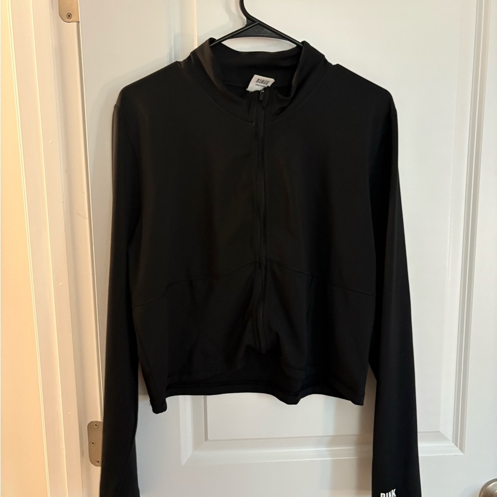 Black Crop Zip-Up Active Jacket